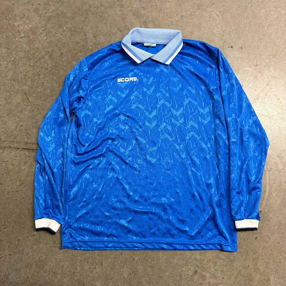 Vintage Score American Soccer Co Blue Jacquard Long Sleeve Jersey Mens Medium